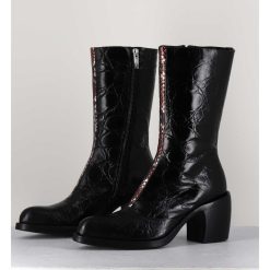 Hot Garrice Bottines Esprit Santiags En Cuir Naplak Noir Impression Croco - 15617 Birmania Nero