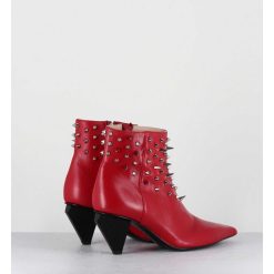 Wholesale Garrice Boots Bout Pointu En Cuir Rouge A Clous - Knife Studs Cerise