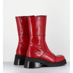 Hot Garrice Boots En Cuir Rouge & Surpiqures Noires - Heya Red Boots