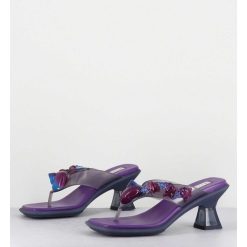 Clearance Garrice Tong Cuir Violet & Plexi Ornees De Coquillages - Oceane Purple Sandals