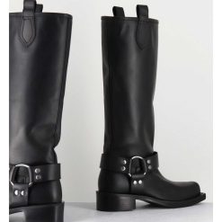 New Garrice Bottes Bikers Bout Carre En Cuir Noir - 1613 York Nero