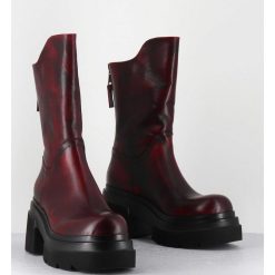 Hot Garrice Boots Chunky En Cuir Vieilli Rouge Bordeaux - E3733 Beta Berry