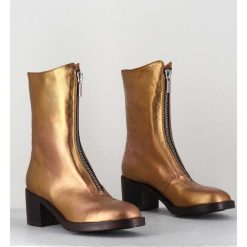 New Garrice Boots En Cuir Metallise Dore A Zip -888 Nappa Oro