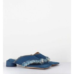 Best Garrice Mules Tong En Jean Petit Talon - Pythia Denim Sandals