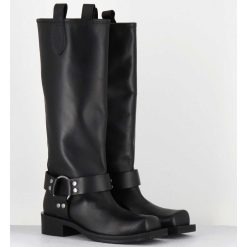 New Garrice Bottes Bikers Bout Carre En Cuir Noir - 1613 York Nero