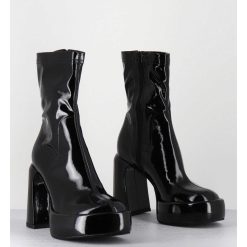 New Garrice Boots A Plateforme Stretch Vernis Noir - E3527 Rain Nero