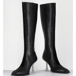 Hot Garrice Bottes Hautes En Cuir Noir Corsete & Talon Plexi - Aline Tall Boots