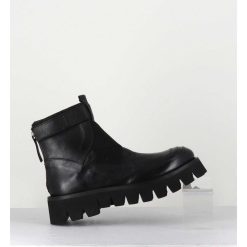 New Garrice Boots En Cuir Noir Crantees - Smile07 Nero