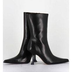 New Garrice Boots Bout Poinntu En Cuir Noir & Talon Plexi - Marcela Black Boots