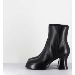 Hot Garrice Boots A Plateforme En Cuir Noir Talon Retro - Blau Nappa Nero