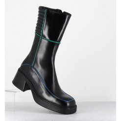 Online Garrice Boots En Cuir Noir & Surpiqures Vert + Bleu - Kerri Black Boots