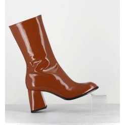 New Garrice Boots A Talon 70S En Cuir Vernis Marron Orange - Ya2240 Cuoio