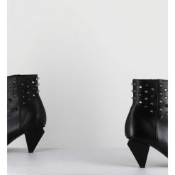 Hot Garrice Boots Bout Pointu En Cuir Noir A Clous - Knife Studs Nero