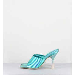 Best Garrice Mules Talon Haut Cuir Iridescent Turquoise - Asia Cosmo Ocean