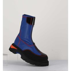 Hot Garrice Boots En Cuir Stretch Bleu Cobalt & Orange - Danica Blue Boots