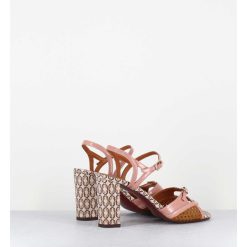 Online Garrice Sandales A Talon En Cuir Imprime Vintage Camel & Rose - Bindi Ferrari Pink