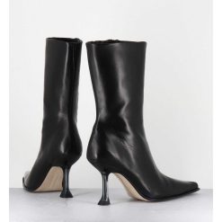 New Garrice Boots Bout Poinntu En Cuir Noir & Talon Plexi - Marcela Black Boots