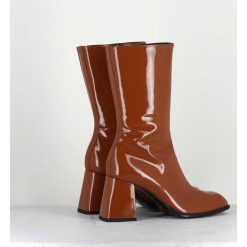 New Garrice Boots A Talon 70S En Cuir Vernis Marron Orange - Ya2240 Cuoio