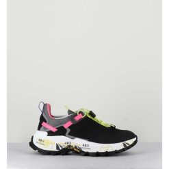 Hot Garrice Sneakers Track Sole Toile Noir & Elastique Fluo - Crossd 257