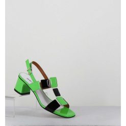 Online Garrice Sandales 60S Bout Carre En Cuir Vernis Vert & Noir - Lefai Green Black