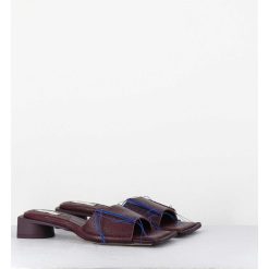 New Garrice Mules Cuir Violet & Fils Bleus Petit Talon - Fifi Tumbled Mauve