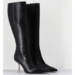 Hot Garrice Bottes Hautes En Cuir Noir Corsete & Talon Plexi - Aline Tall Boots