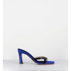 Clearance Garrice Mules A Talon 90S En Cuir Bleu & Noir - Mj1086 Suede Royal