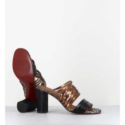 Hot Garrice Mules Multi-Matieres En Cuir Tresse Bronze & Noir - Bisu Softy Negro