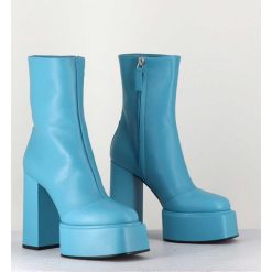 Wholesale Garrice Boots En Cuir Souple Bleu Turquoise - Iara Mok Ash