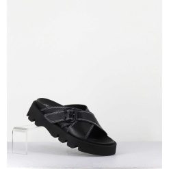 Online Garrice Mules En Cuir Noir Semelle Crantee - Lacey Black Sandals