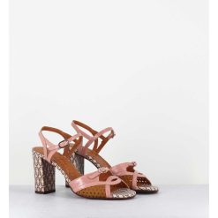 Online Garrice Sandales A Talon En Cuir Imprime Vintage Camel & Rose - Bindi Ferrari Pink