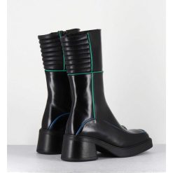 Online Garrice Boots En Cuir Noir & Surpiqures Vert + Bleu - Kerri Black Boots