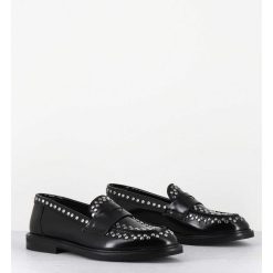 Best Garrice Mocassins En Cuir Noir & Rivets Argent Semelle Gomme - Aversa Abra Nero