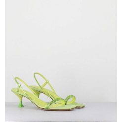 Hot Garrice Sandales Petit Talon Satin Vert & Strass - Tami Satin Kiwi