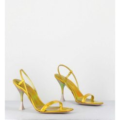 Best Garrice Sandales Talon Haut Cuir Metal Jaune Iridescent - Nischia Cosmo Lime