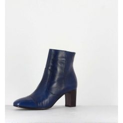 New Garrice Bottines Petit Talons En Cuir Marine F568 - Garrice Lab