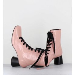 Best Garrice Boots En Cuir Rose Poudre A Lacets Noir Talon Geometrique - Dani14 Glaze Rosa