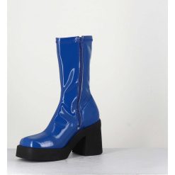 Hot Garrice Boots Galbante En Stretch Vernis Bleu - Noely Blue Boots