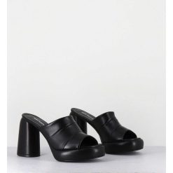 New Garrice Mules A Plateforme En Cuir Noir - Erika02 Glaze Nero