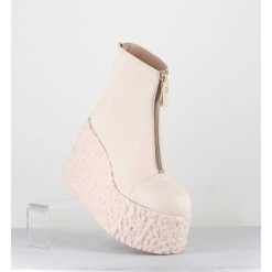 Hot Garrice Boots En Cuir Creme Zip Avant&Arriere - Lava Ice