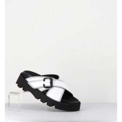 Wholesale Garrice Mules En Cuir Blanc Semelle Crantee - Lacey White Sandals