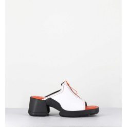 New Garrice Mules En Cuir Blanc & Zip Orange - Bertie White Sandals