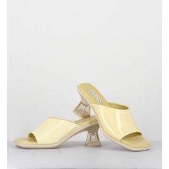 New Garrice Mules En Cuir Vernis Beige Talon Plexi - Synthia Beige Sandals