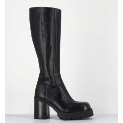 Hot Garrice Bottes A Plateforme En Cuir Noir & Surpiqures Blanches 90S - Dulce Tal Boots