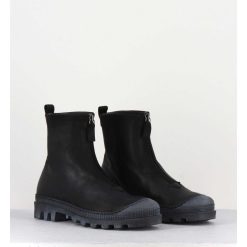 Online Garrice Boots En Cuir Gras Noir Avec Zip Centrale - I6-967 Black