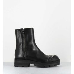 New Garrice Boots En Cuir Noir Double Zip & Bout Cloute - Brando Siena Nero