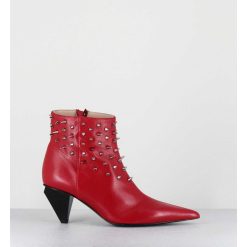 Wholesale Garrice Boots Bout Pointu En Cuir Rouge A Clous - Knife Studs Cerise