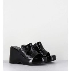 Best Garrice Mules Compensees 90S En Cuir Vernis Noir - Masa2 Cindy Nero