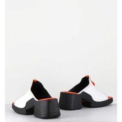 New Garrice Mules En Cuir Blanc & Zip Orange - Bertie White Sandals