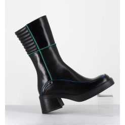 Online Garrice Boots En Cuir Noir & Surpiqures Vert + Bleu - Kerri Black Boots